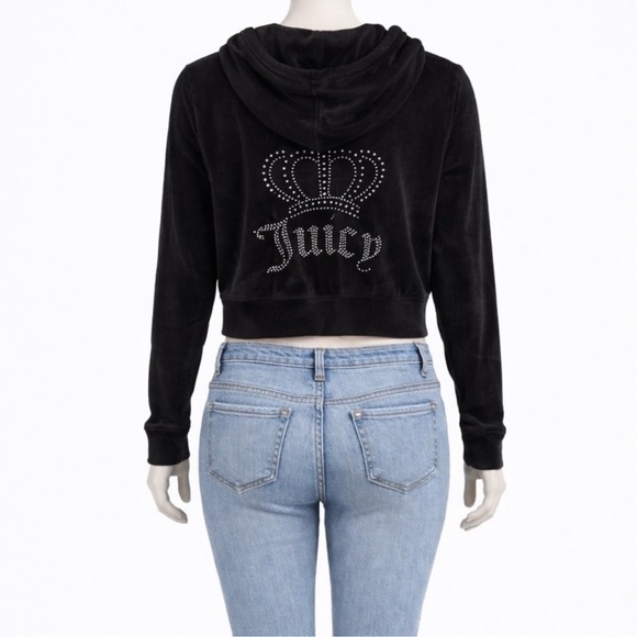 Juicy Couture Black cropped Hoodie L - Picture 2 of 8